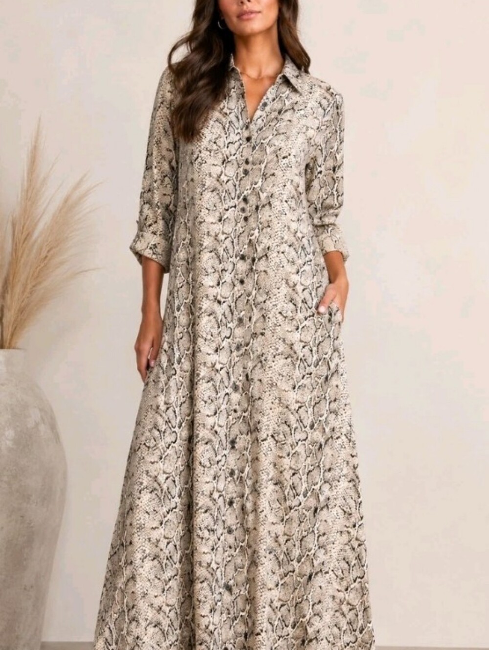 Bardot Size 10 (Large) Snake Skin Edgy Print Maxi Boho Shirt Dress